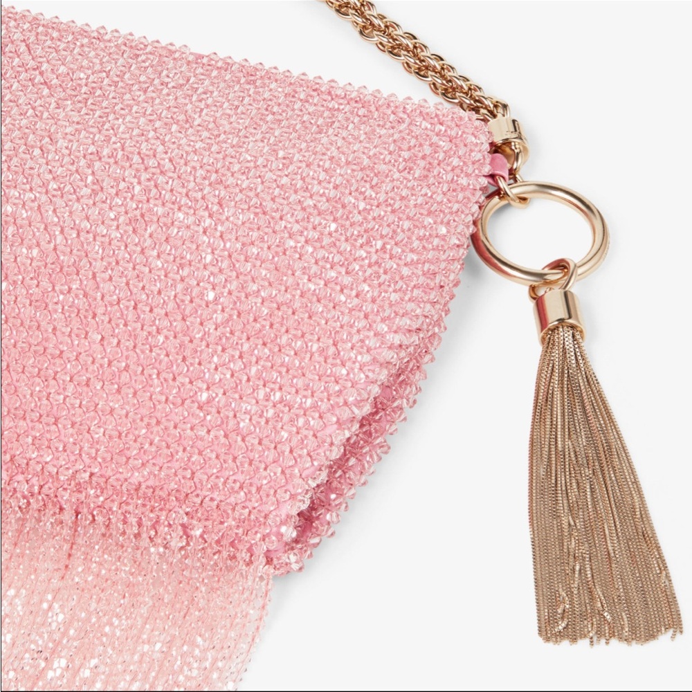 RARE JIMMY CHOO Callie Fringed Crystal-Embellished Satin Bag - Picture 10 of 13